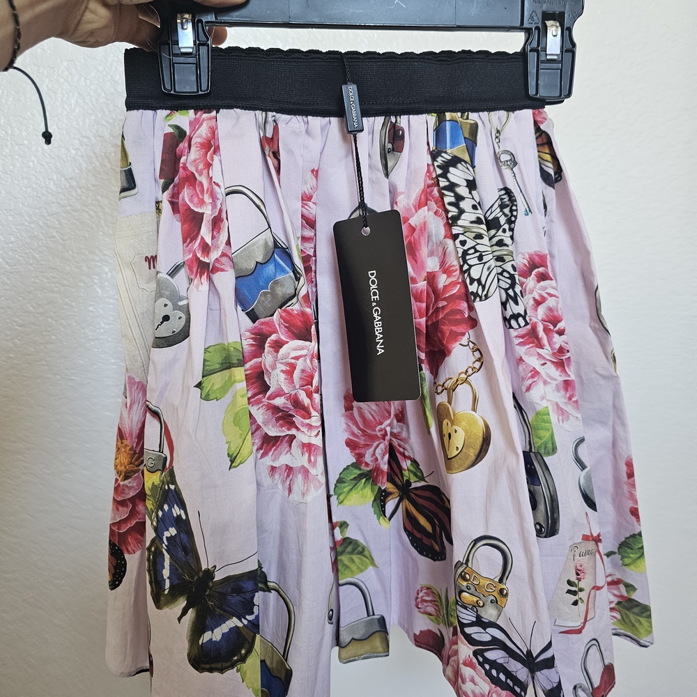 Dolce & Gabbana Pink Floral and Butterfly Skirt